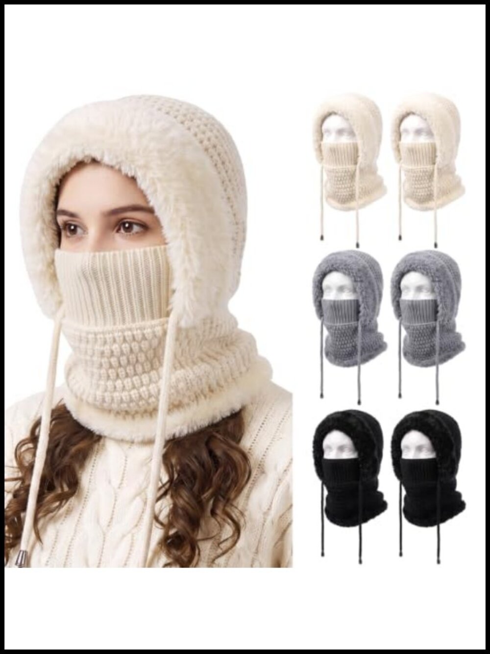 6 Pack 3 in 1 Beanie Hat for Women Winter Hats